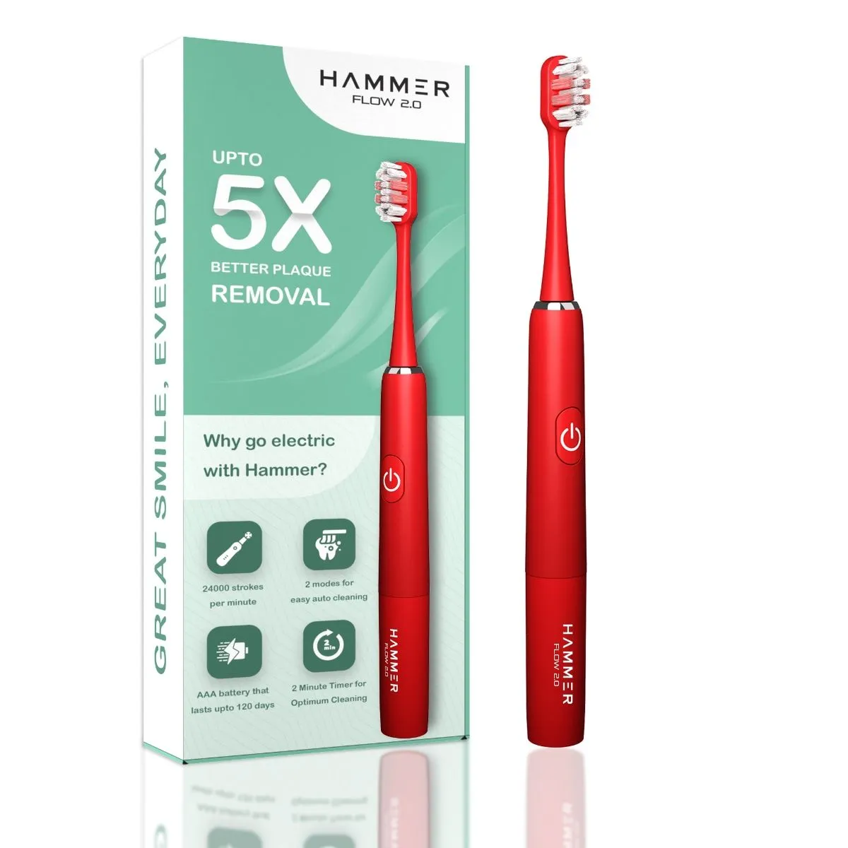 HAMMER Flow 2.0 Electric Toothbrush - Red