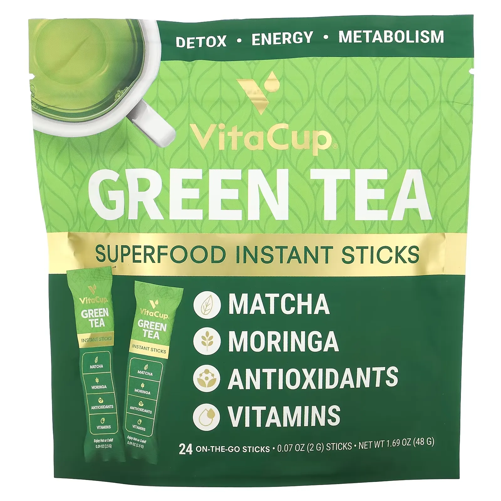 Green Tea Superfood Instant Sticks, Unsweetened, 24 On-The-Go Sticks, 0.07 oz (2 g) Each