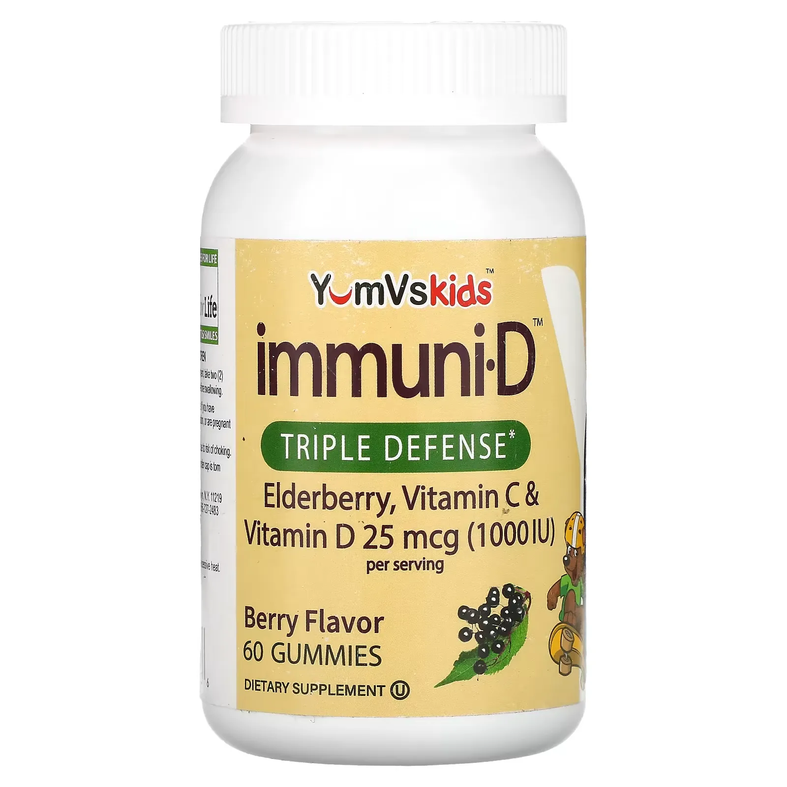 Kid's Elderberry, Vitamin C & Vitamin D, Triple Defense, Berry, 25 mcg (1,000 IU), 60 Gummies