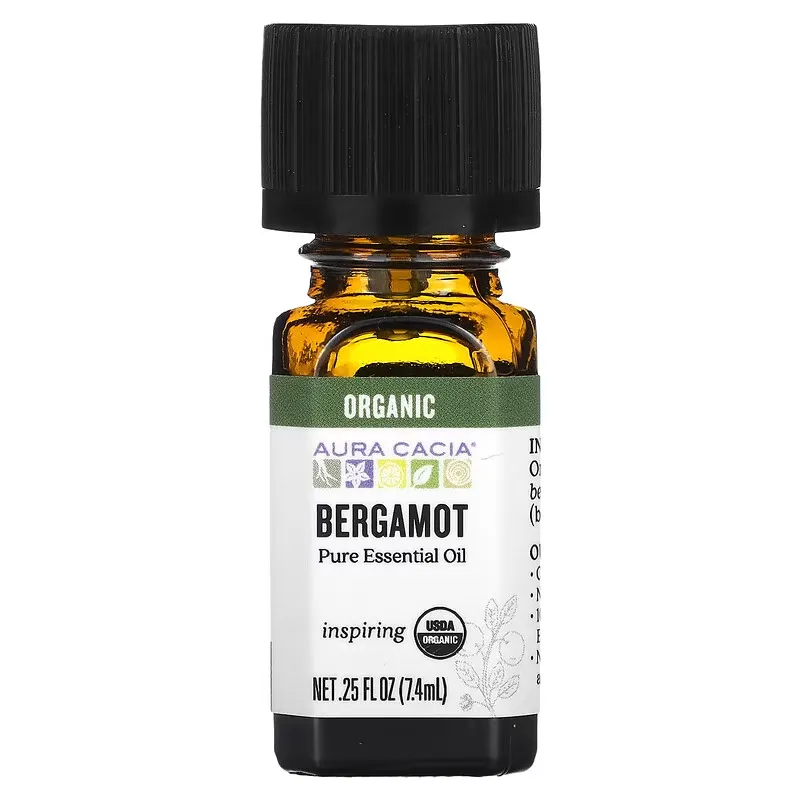 Pure Essential Oil, Organic Bergamot, 0.25 fl oz (7.4 ml)