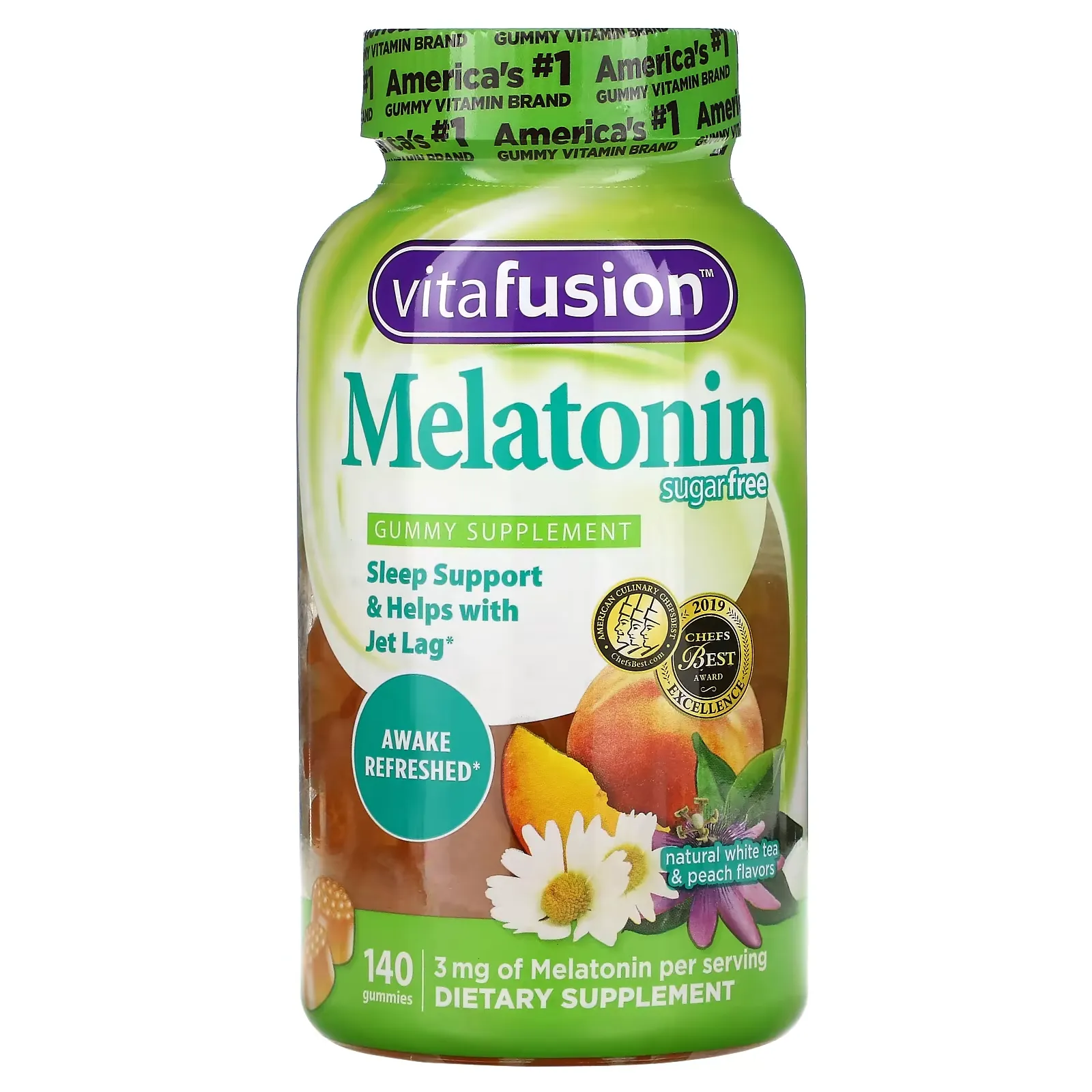 Melatonin, Natural White Tea & Peach, Sugar Free, 140 Gummies