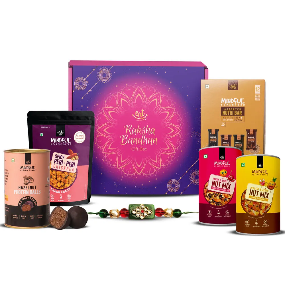 Eat Anytime Mindful Healthy Snacks Rakhi Gift Hamper With Designer Rakhi For Brother & Sister