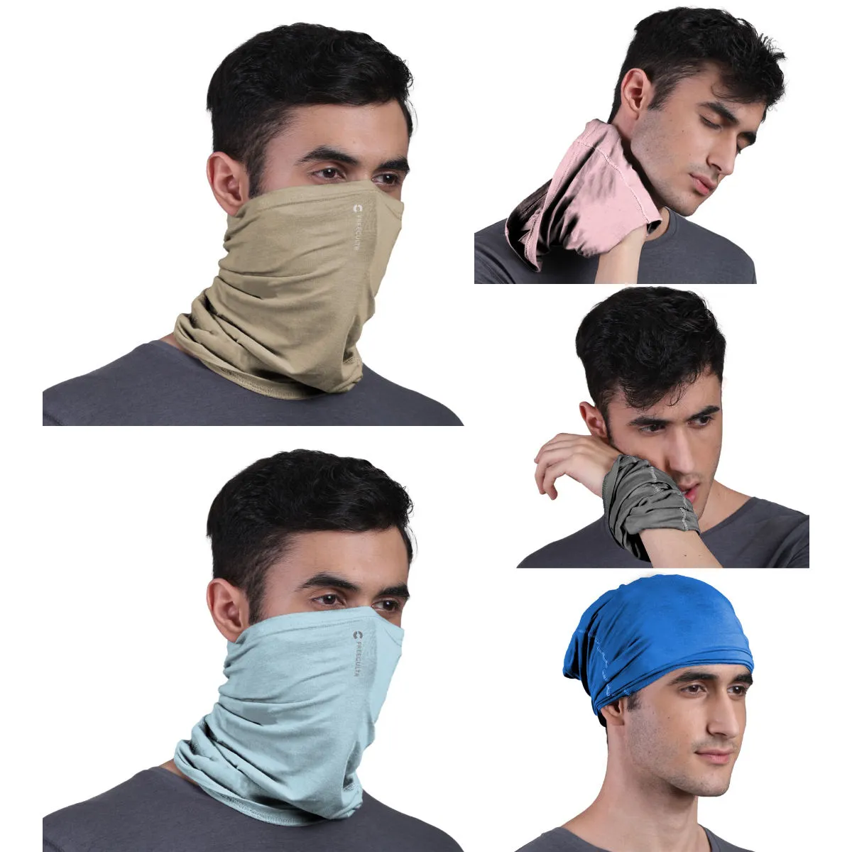 FREECULTR Unisex Plain Bamboo Bandana Anti Microbial Multipurpose Cloth Face Mask (pack Of 5)