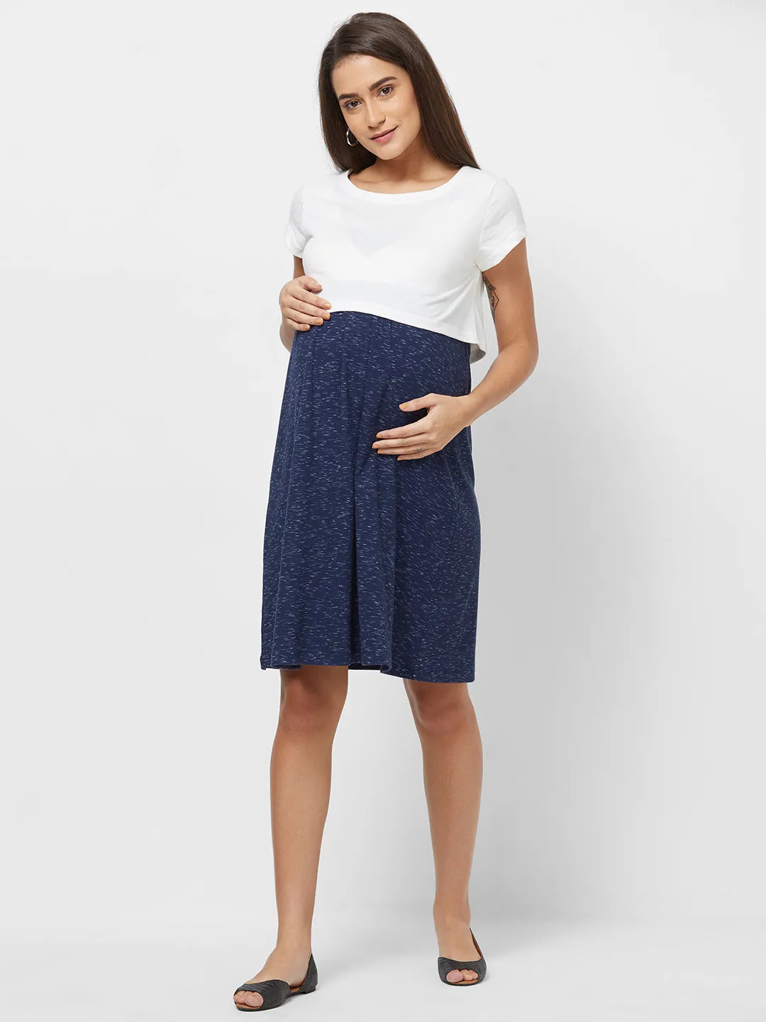 Mystere Paris Maternity Ribbed Dress - Blue