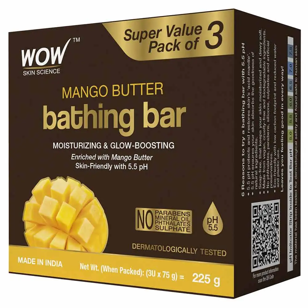 WOW Skin Science Mango Butter Bathing Bar,  75 g  Moisturizing & Glow Boosting (Pack of 3)