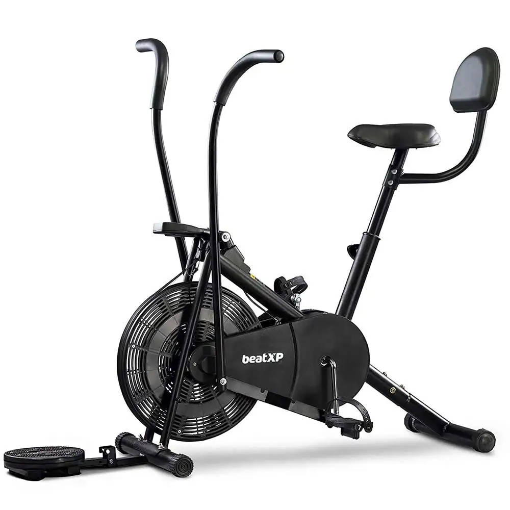 beatXP Vortex Plus 4M Air Bike Exercise Cycle With Adjustable Cushioned Seat, Moving Handles, Back Support & Tummy Twister (Black)