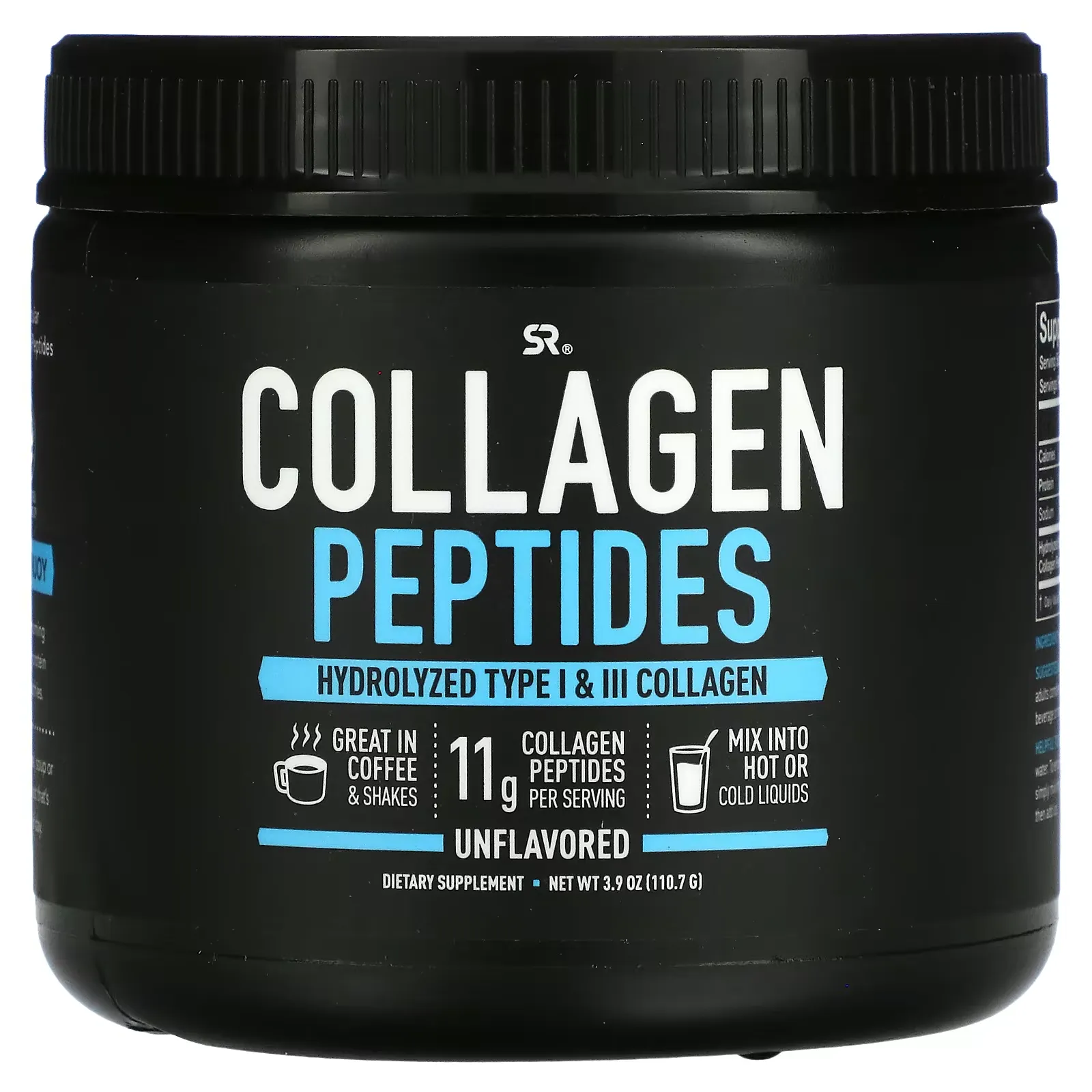 Collagen Peptides, Hydrolyzed Type I & III Collagen, Unflavored, 3.9 oz (110.7 g)