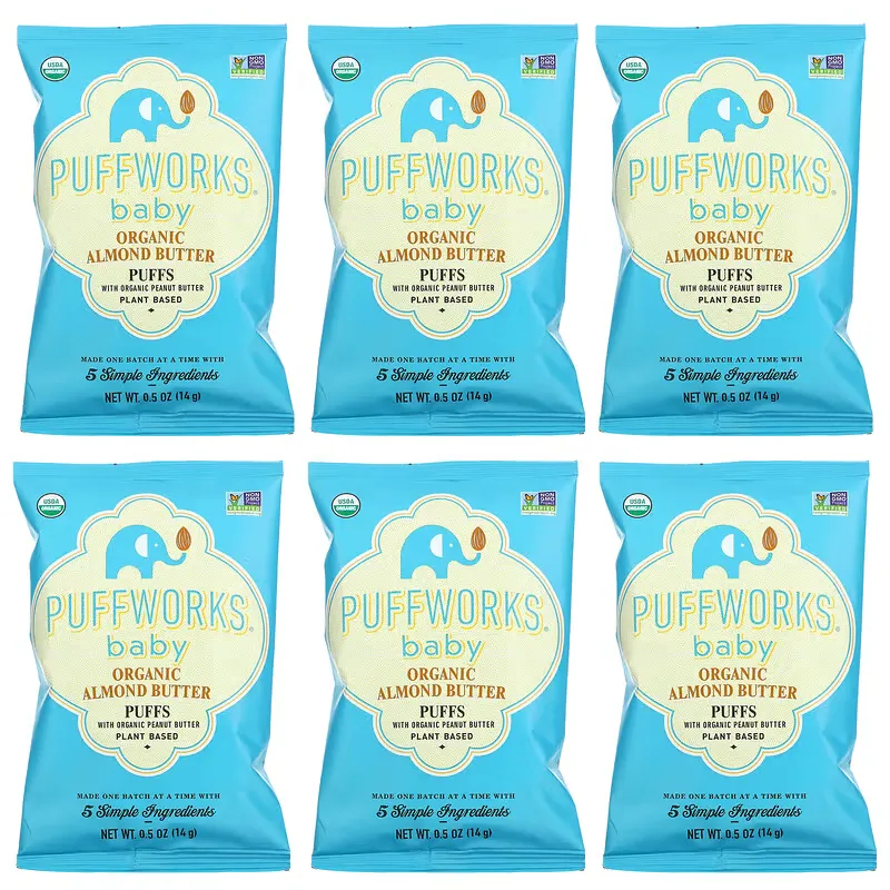 Baby, Organic Almond Butter Puffs,  6 Pack, 0.5 oz (14 g)  Each