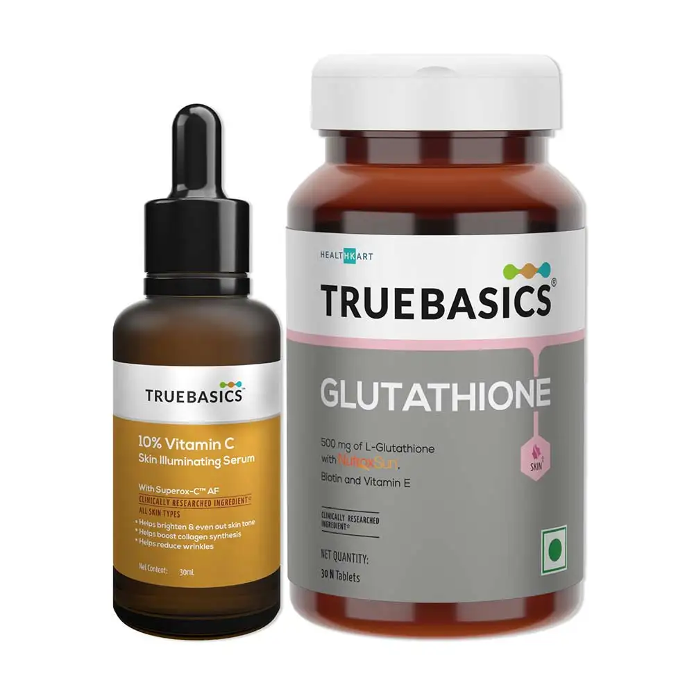 TrueBasics 10% Vitamin C Skin Illuminating Serum (30ml) & Glutathione,  30 tablet(s)  Combo