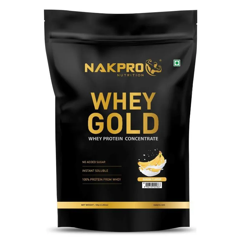 NAKPRO Gold 100% Whey Protein Concentrate Supplement Powder - Banana Flavour