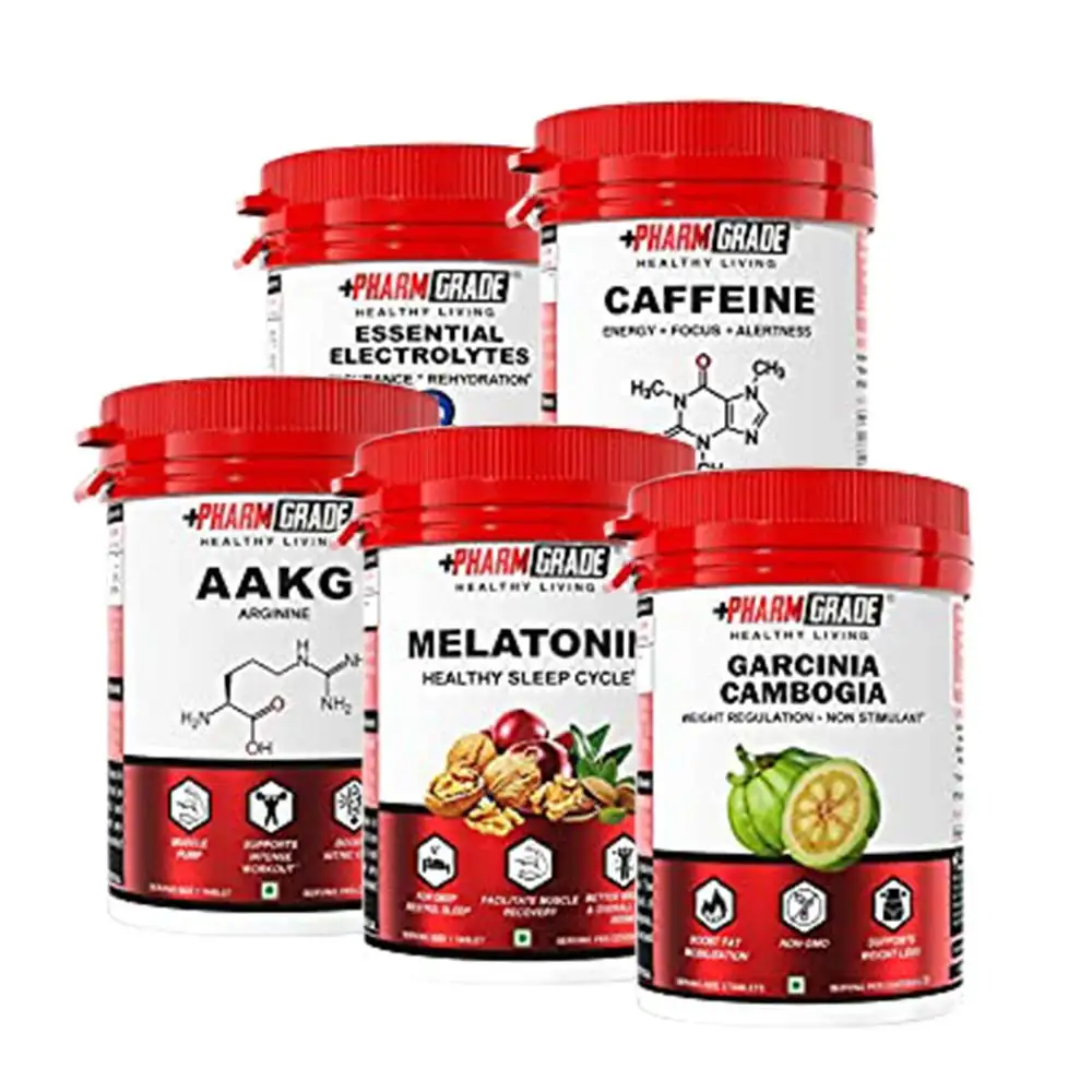 Pharmgrade Healthy Living AAKG, Caffeine, Essential Electrolytes, Melatonin, Garcinia Cambogia Combo,  5 Piece(s)/Pack