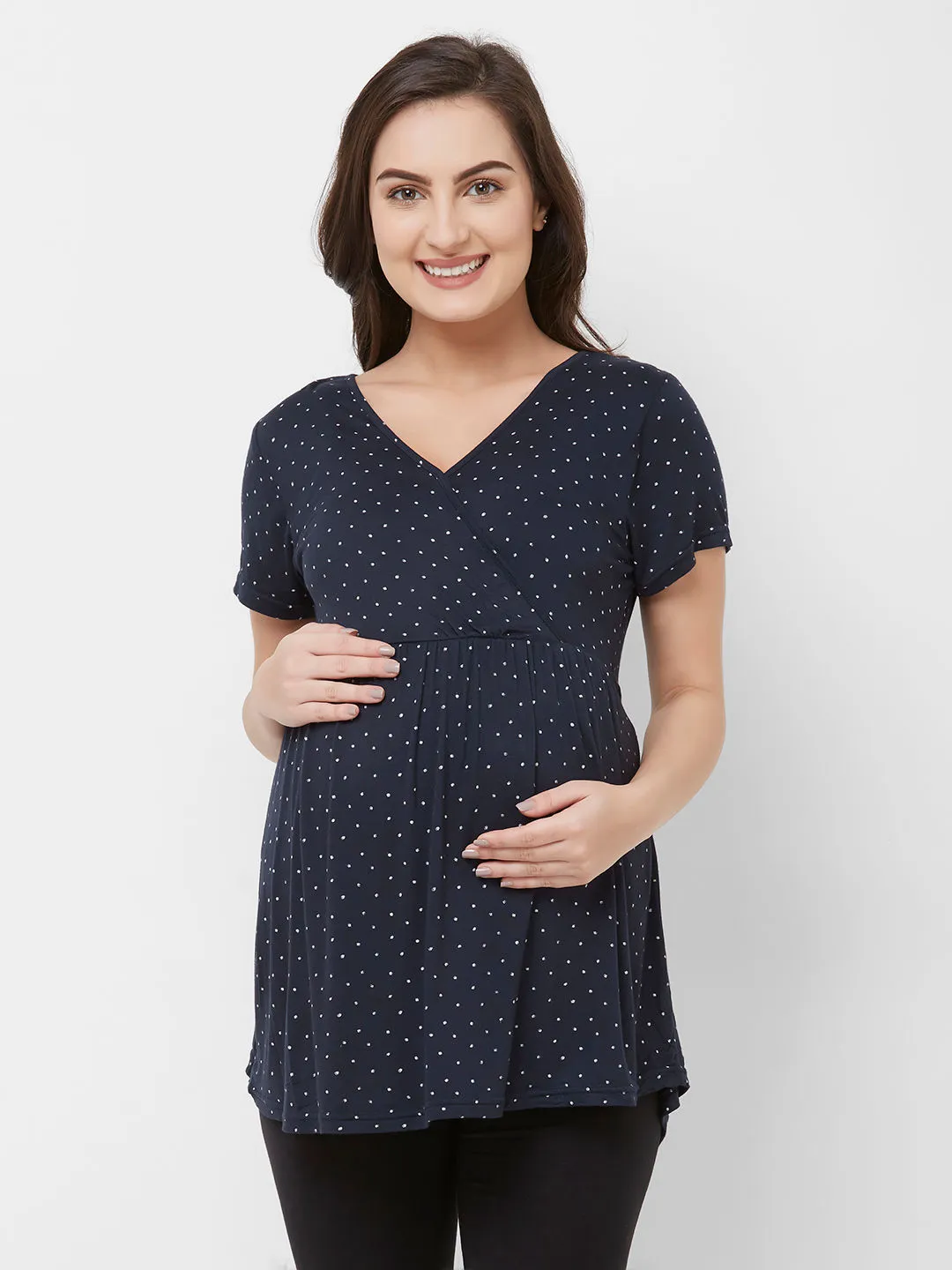 Mystere Paris Maternity Polka Maternity Top - Blue