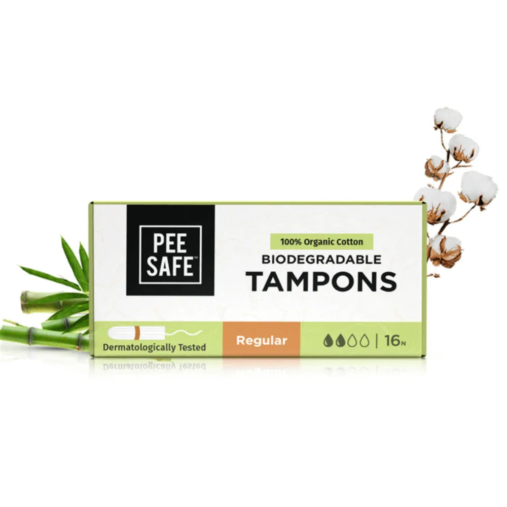 Pee Safe 100% Organic Cotton Biodegradable Tampons Regular