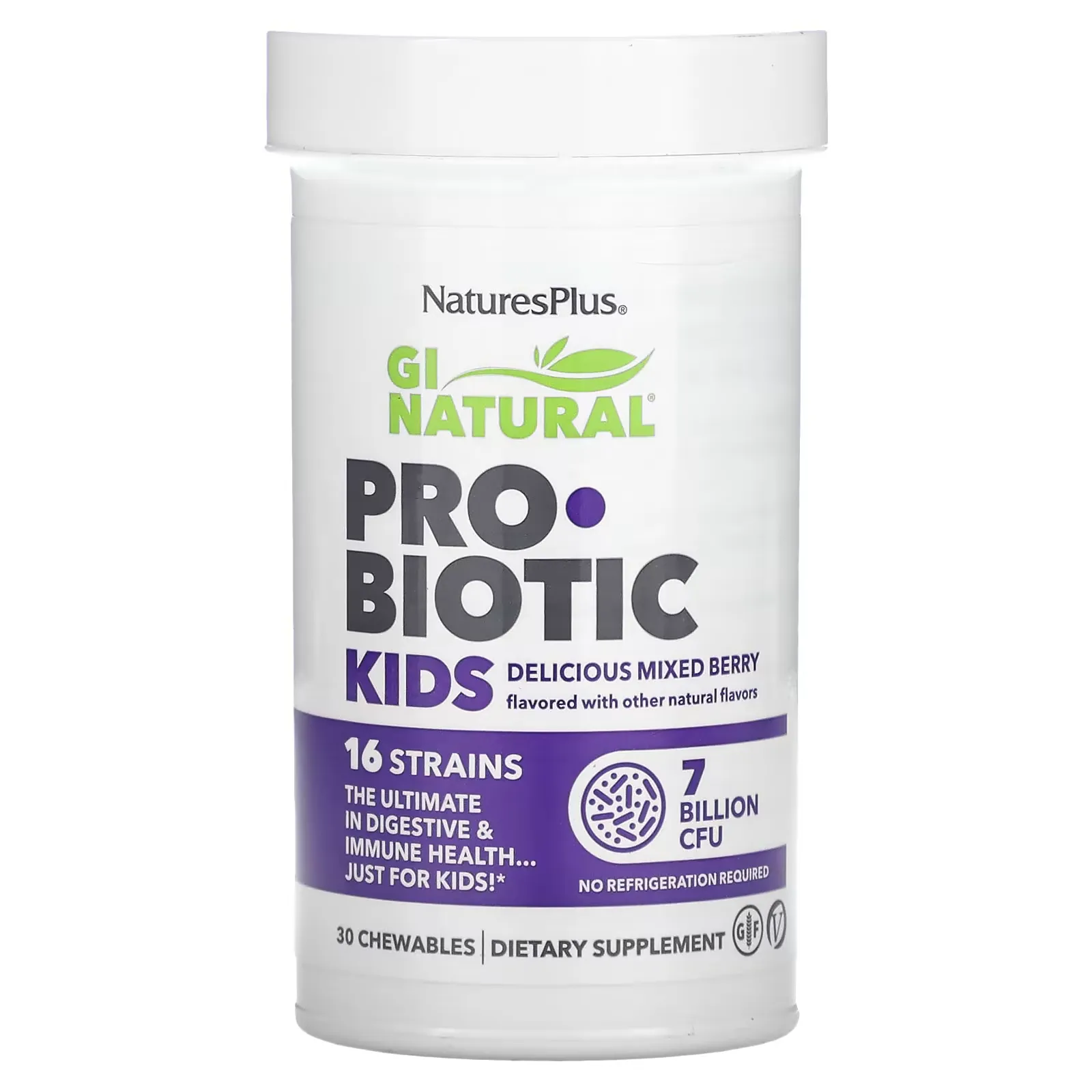 GI Natural Probiotic Kids, Delicious Mixed Berry , 7 Billion CFU, 30 Chewables