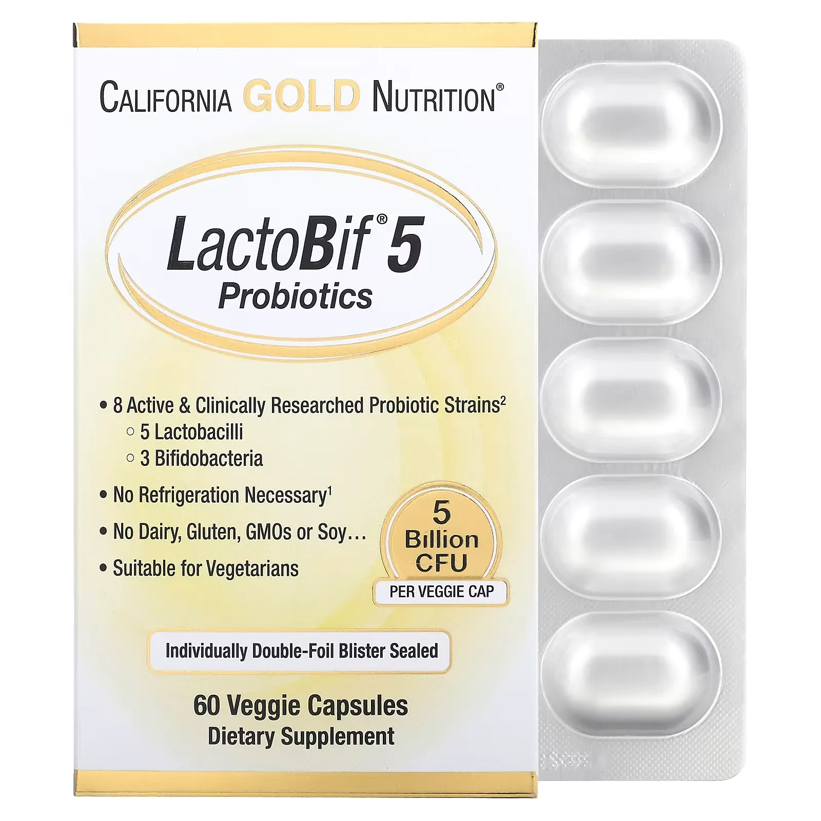 LactoBif 5 Probiotics, 5 Billion CFU, 60 Veggie Capsules