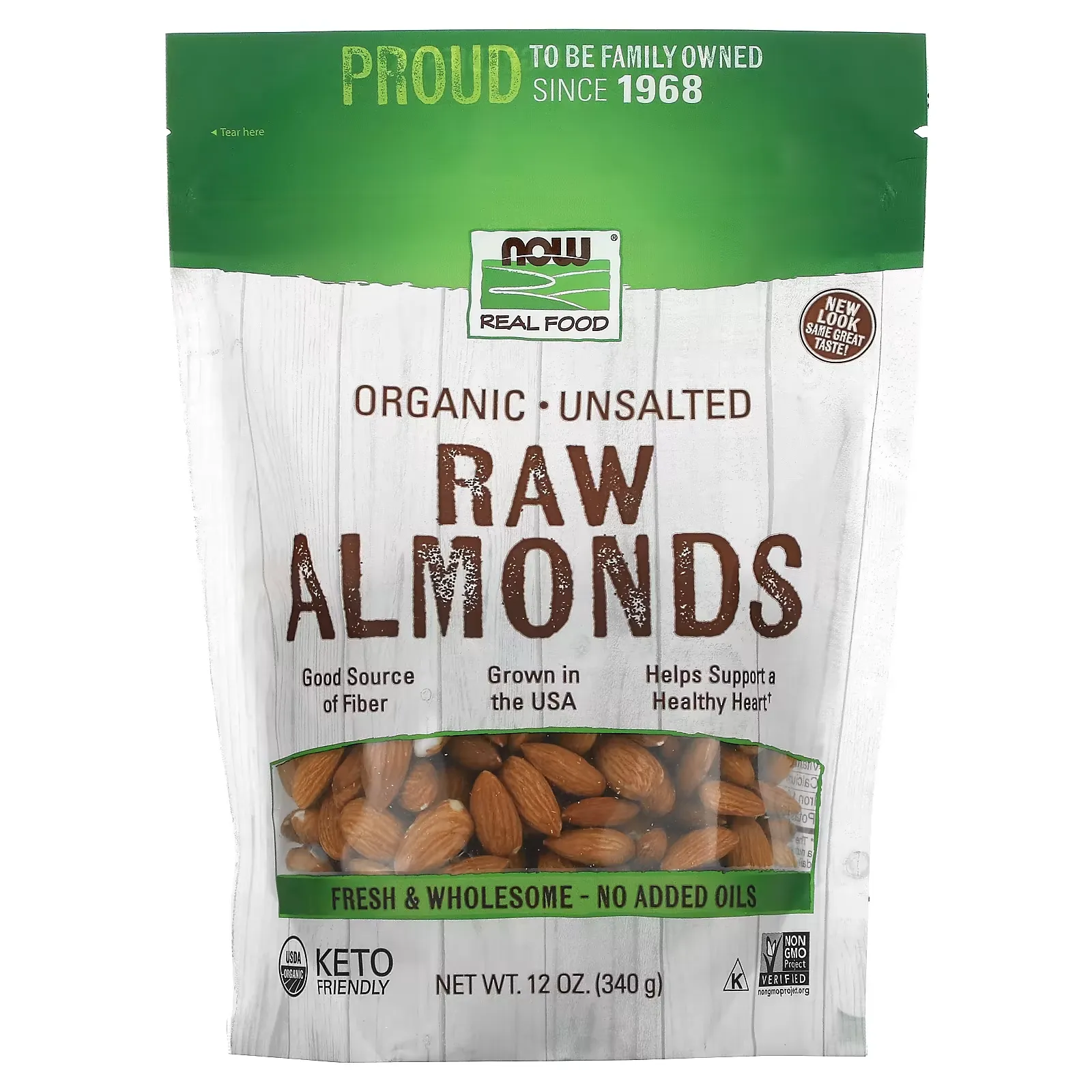 Real Food, Organic Raw Almonds, Unsalted, 12 oz (340 g)