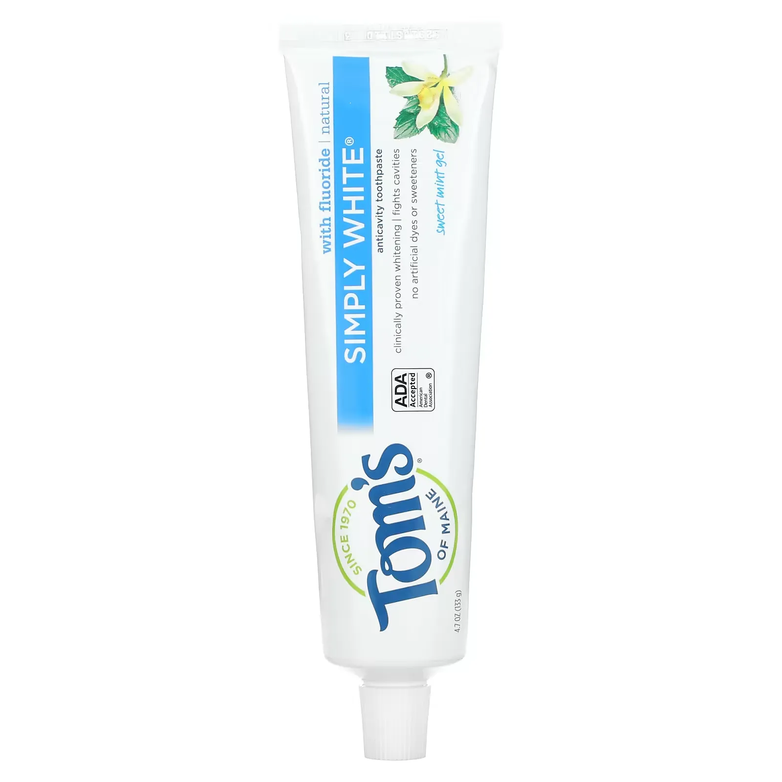 Simply White Fluoride Toothpaste, Sweet Mint Gel, 4.7 oz (133.2 g)