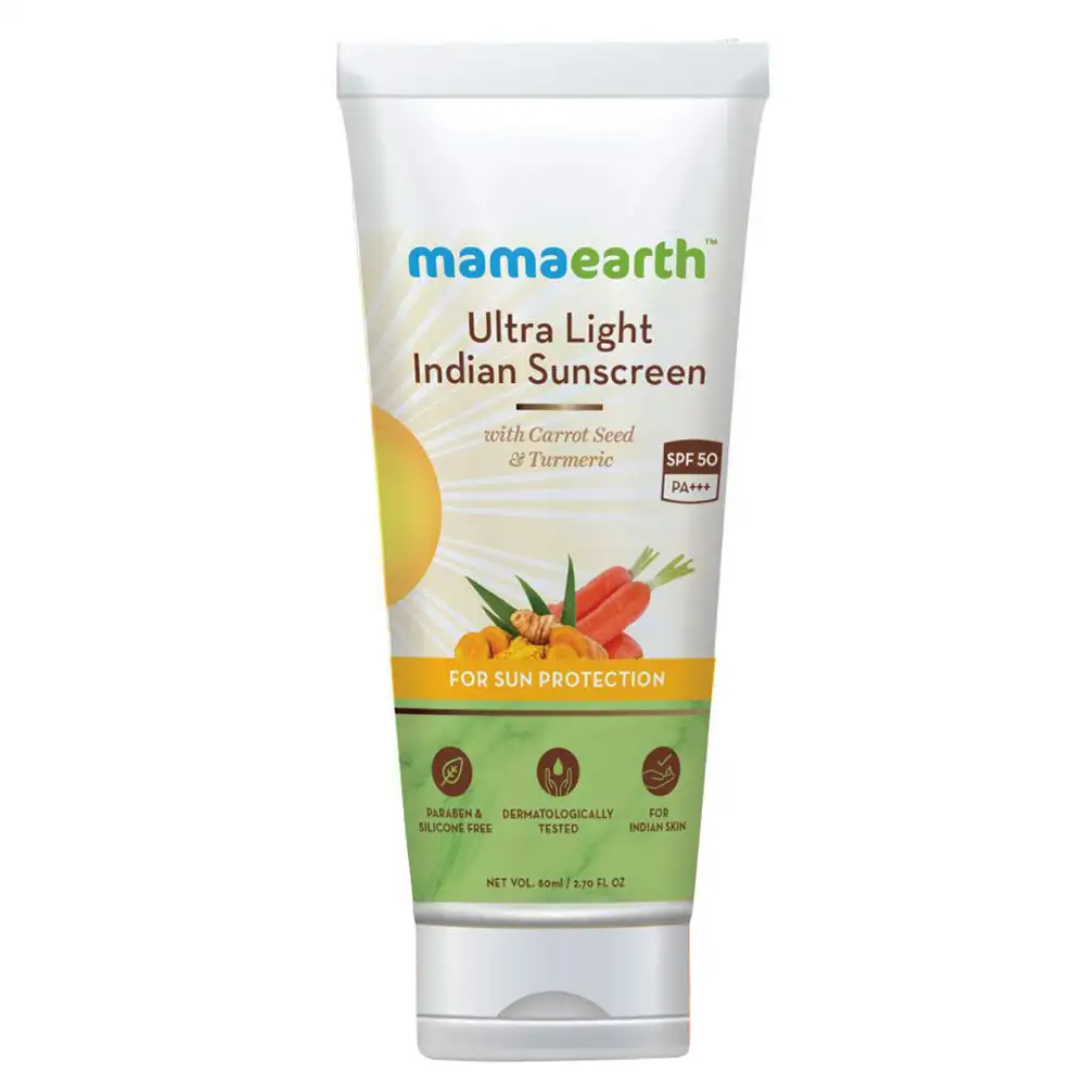 Mamaearth Ultra Light Indian Sunscreen SPF 50,  80 ml  with Carrot Seed & Turmeric for Sun Protection