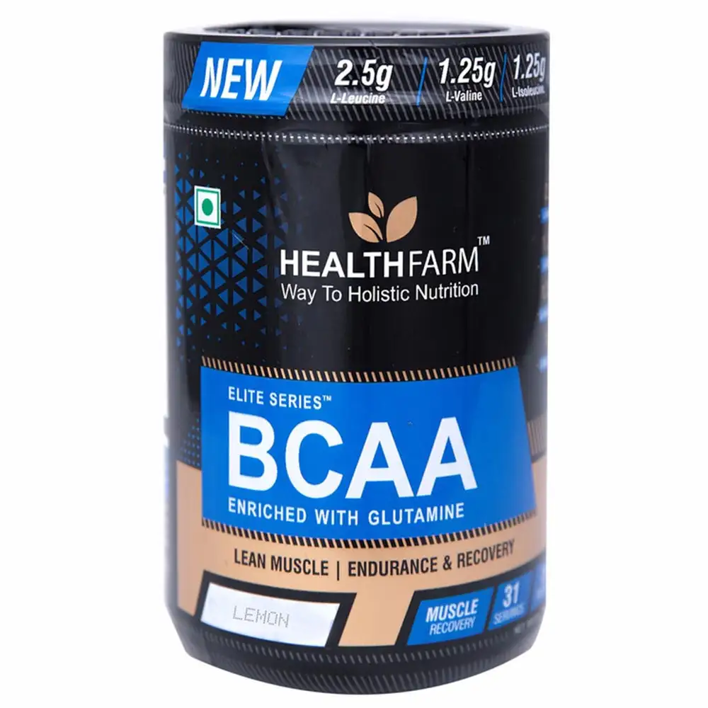 Healthfarm Elite Series BCAA Enriched with Glutamine,  0.55 lb  31 Servings  Lemon Lime