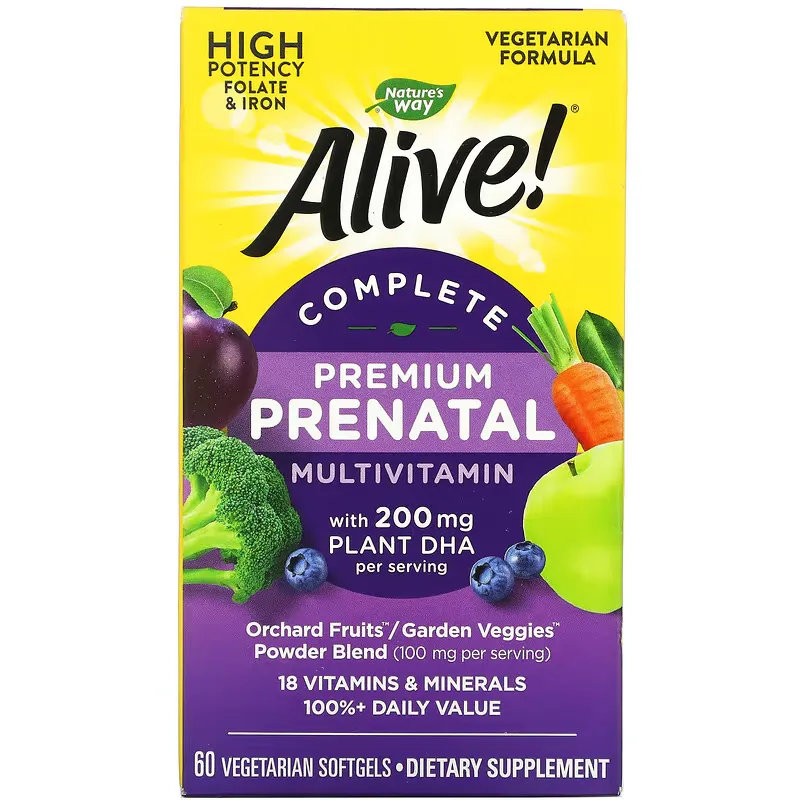 Alive! Complete Premium Prenatal Multivitamin, 200 mg, 60 Vegetarian Softgels