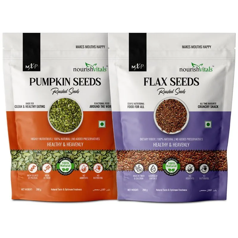 NourishVitals Healthy Munching Combo, Pumpkin Roasted Seeds + Flax Roasted Seeds