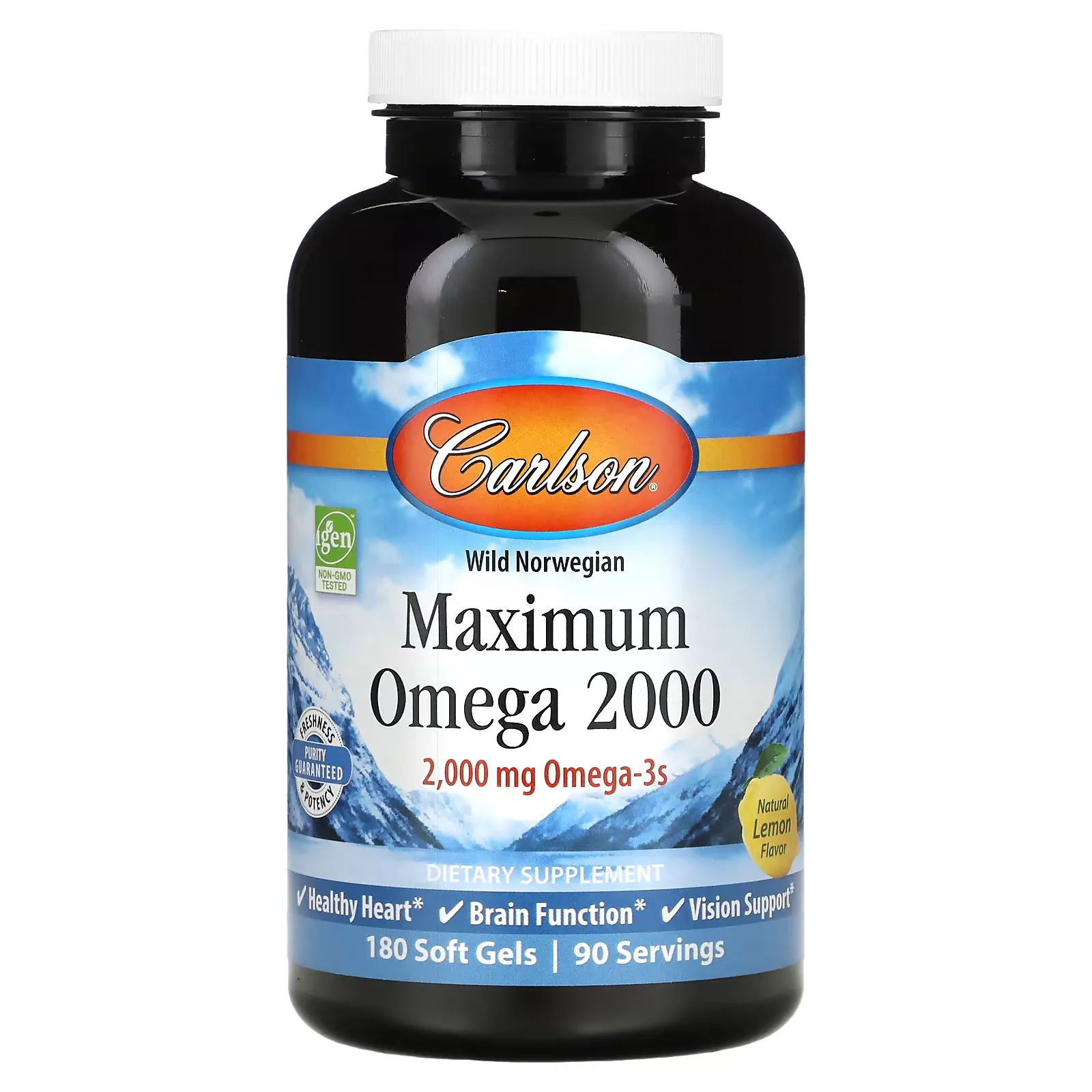 Wild Norwegian, Maximum Omega 2000, Natural Lemon, 1,000 mg, 180 Soft Gels