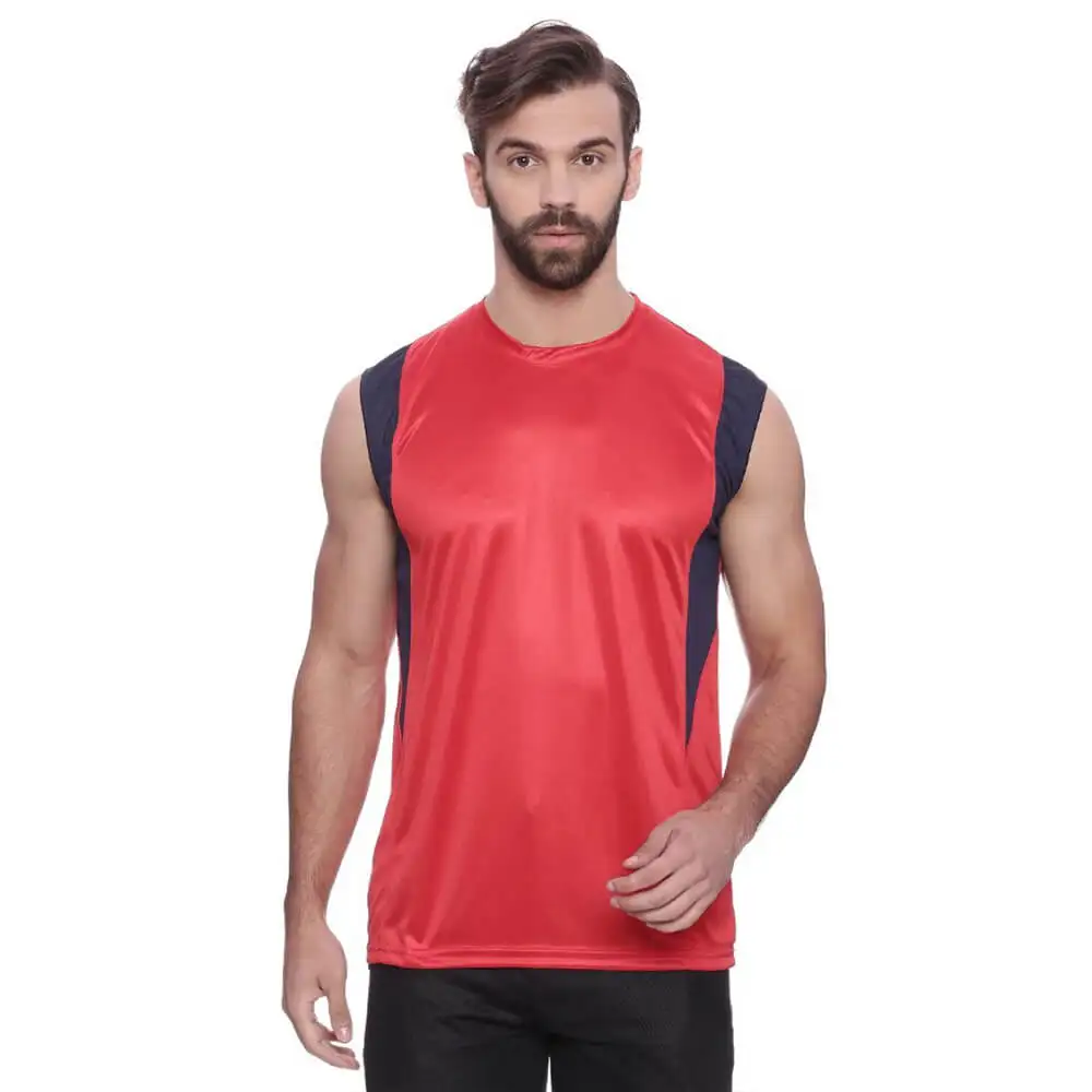 Campus Sutra Solid Men Round or Crew Sleeveless T Shirt,  Red  Small