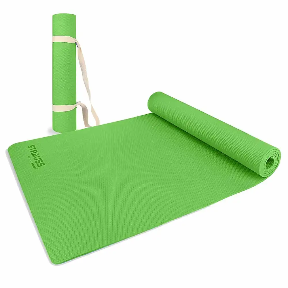 Strauss Anti Skid EVA Yoga Mat with Carry Strap,  Green  6mm