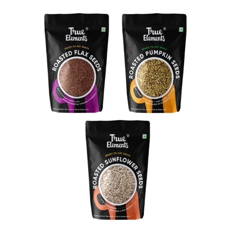 True Elements Roasted Seeds Combo Flax + Pumpkin + Sunflower Pack of 3