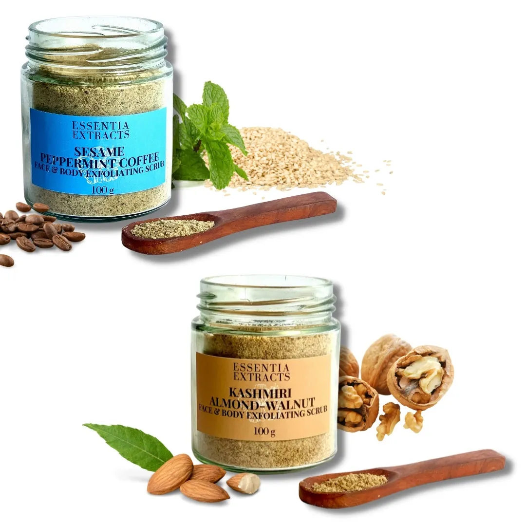 Essentia Extracts Combo Of Kashmiri Almond Walnut And Sesame Peppermint Coffee Face & Body Scrub