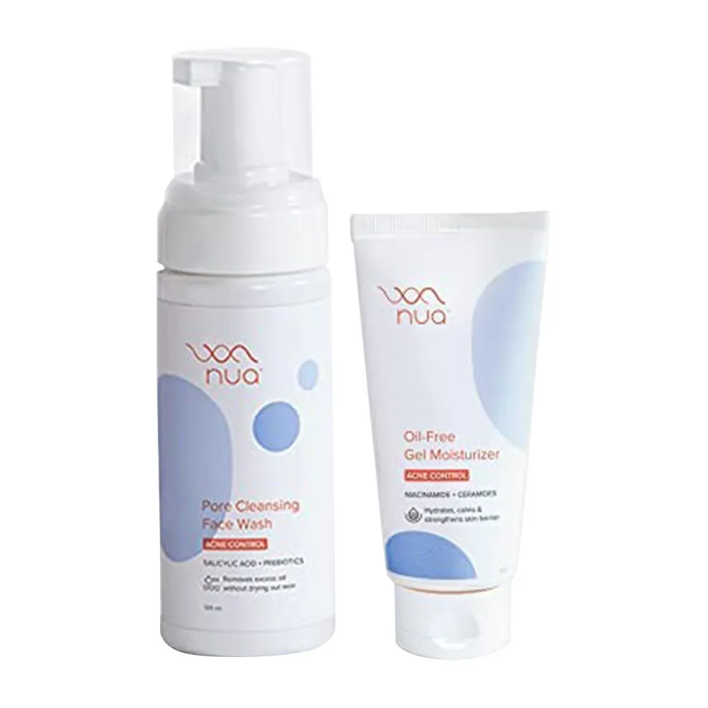 Nua Acne Control Essentials Combo- Pore Cleansing Facewash (120 Ml) + Oil -free Moisturizer (50g)