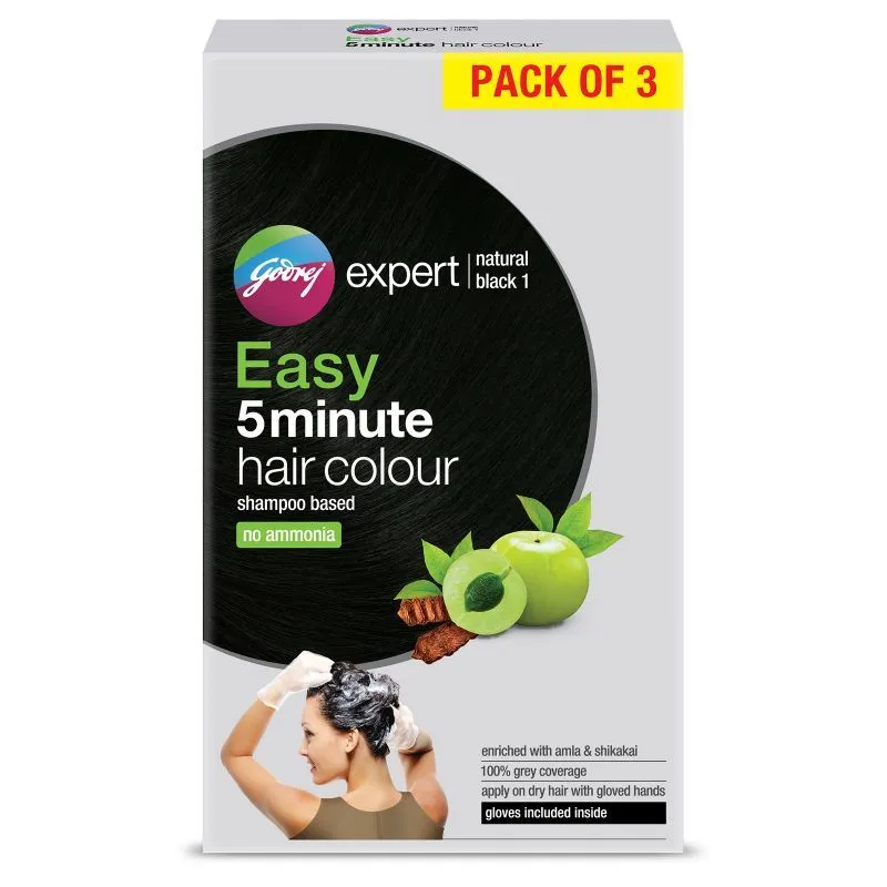 Godrej Expert Easy 5 Minute Hair Colour Sachet - Natural Black (Pack of 3)