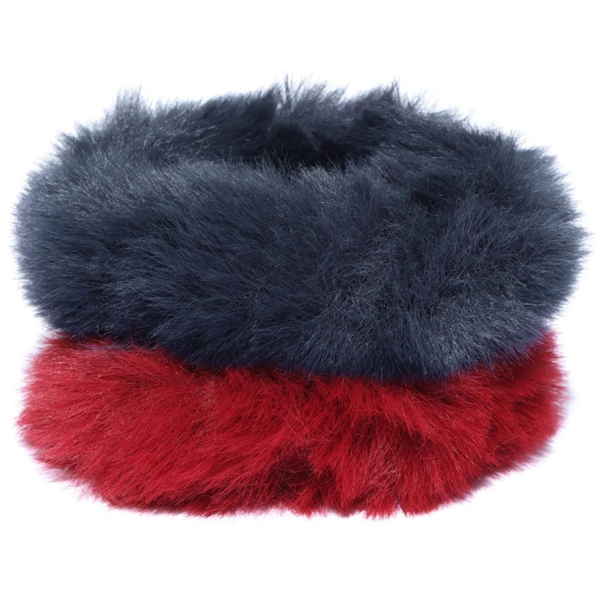 Blueberry Set Of 2 Red And Navy Blue Faux Fur Scrunchie