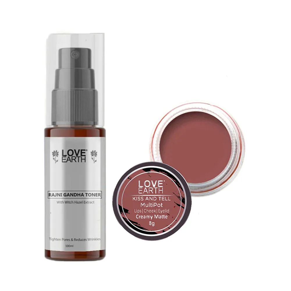 Love Earth Lip Tint & Cheek Tint Kiss And Tell + Rajni Gandha Toner