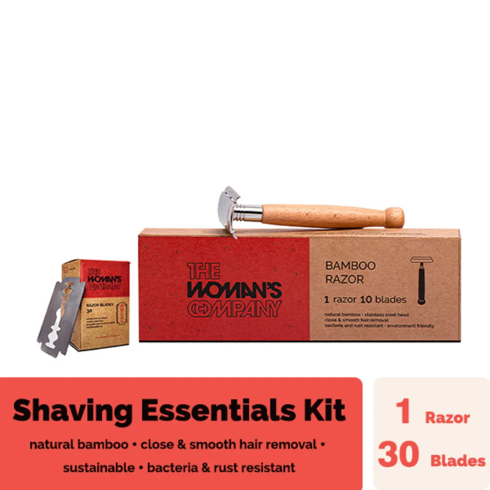 The Woman's Company Reusable Bamboo Body Razor with 30 Blades Shaving Essential Kit for Women