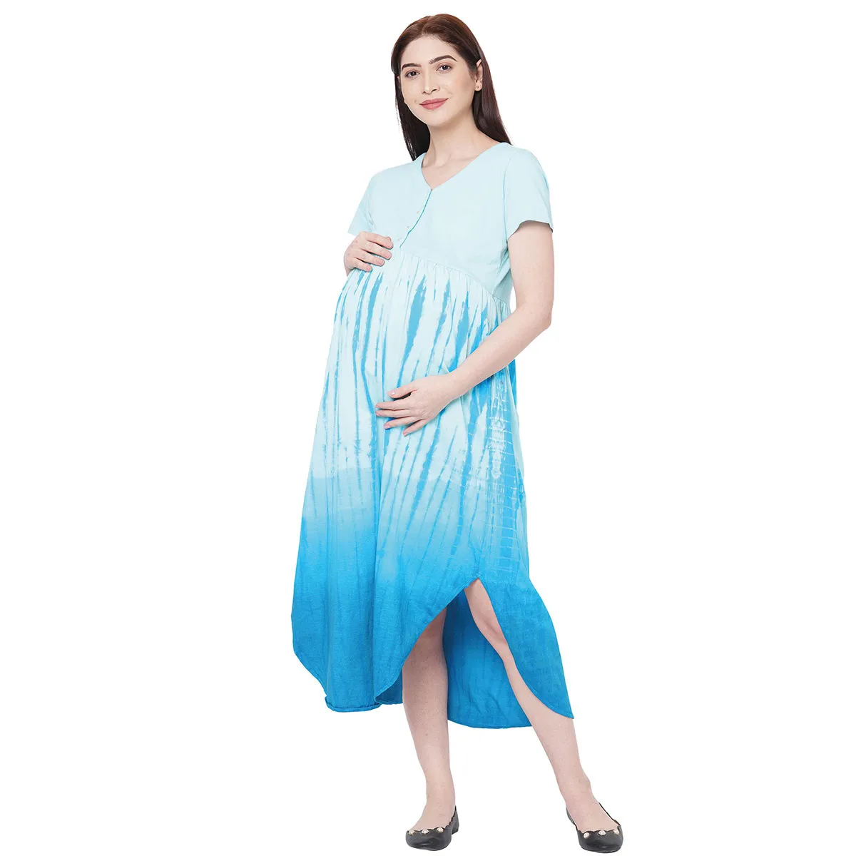 Mystere Paris Tie N Dye Maternity Dress - Blue