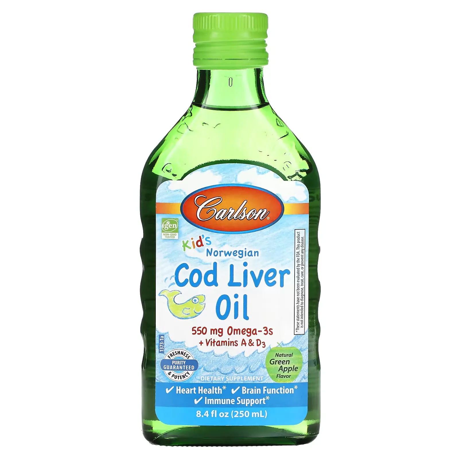 Kids Cod Liver Oil, Natural Green Apple , 550 mg, 8.4 fl oz (250 ml)