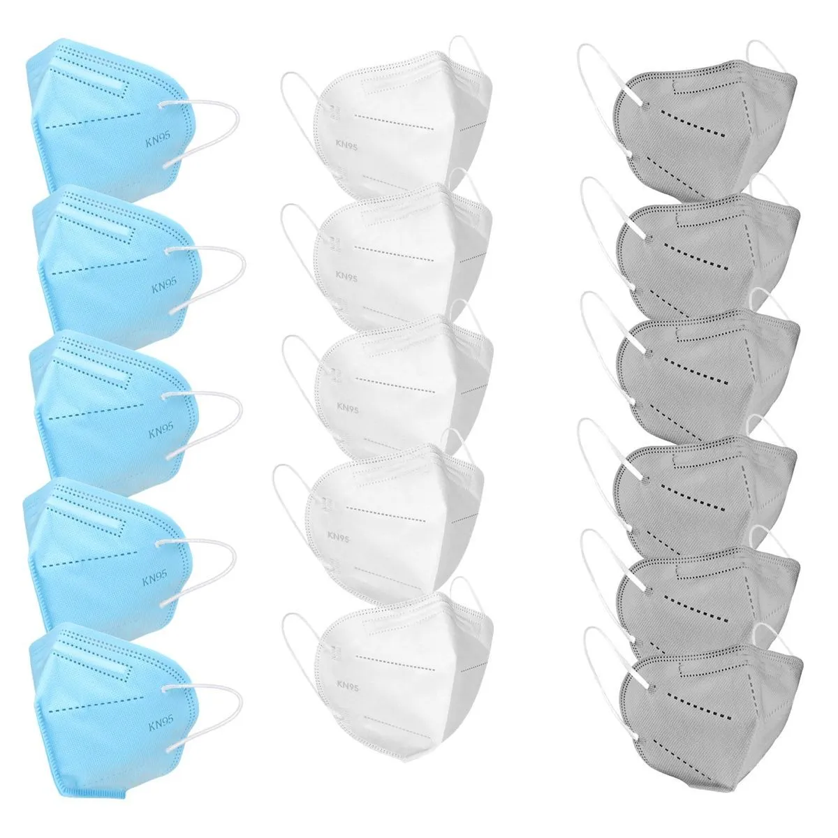 Fabula Pack of 15 KN95/N95 Anti-Pollution Reusable 5 Layer Mask (Blue,Grey,White)