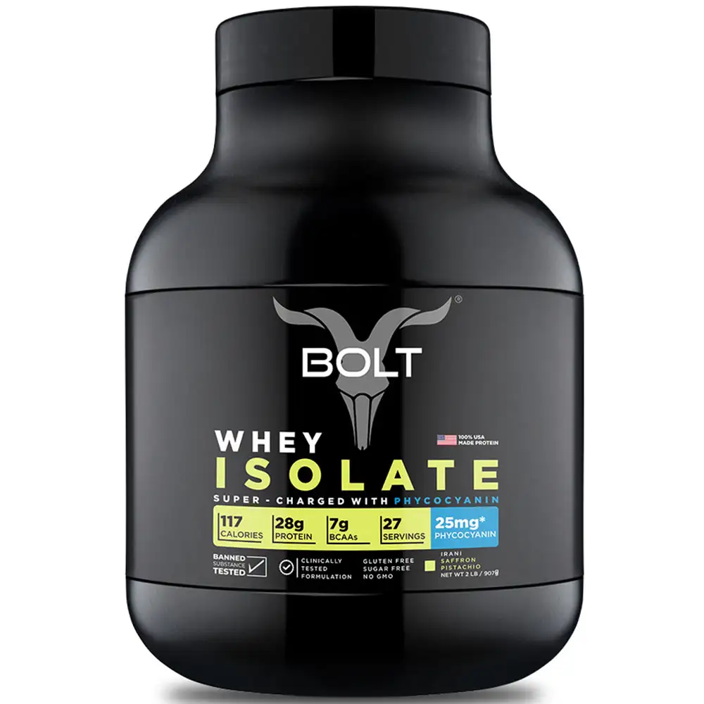 Bolt Whey Isolate Super-Charged With Phycocyanin,  2 lb  Irani Saffron Pistachio