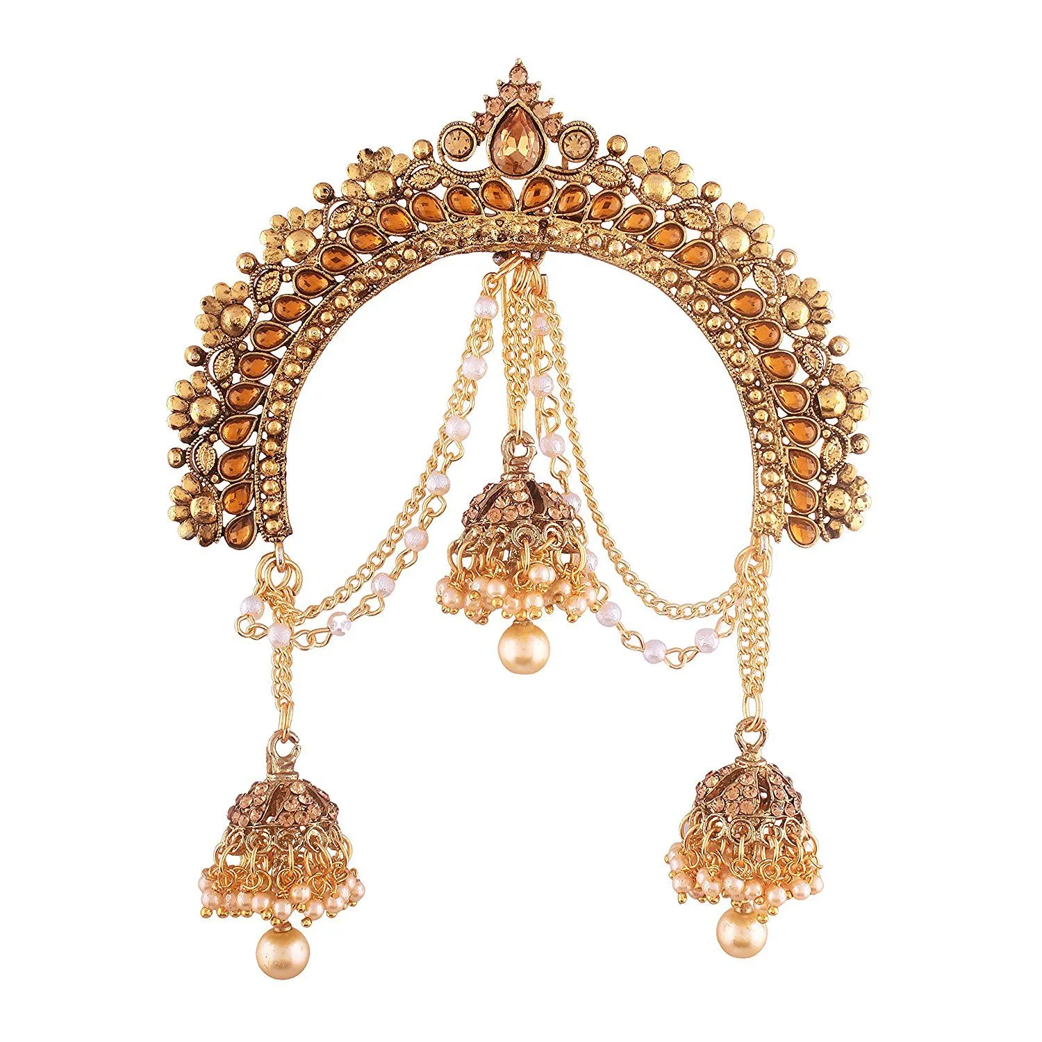 Peora Jewellery Kundan Pearl Hair Accessary Juda Pin Hanging Jhumkis (PF37HJSM34FL)