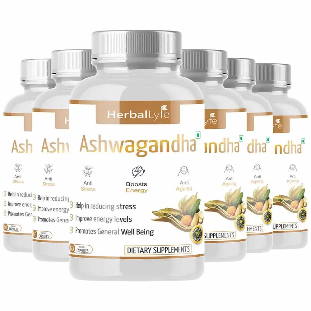 Herballyfe Organic Ashwagandha 800mg (Pack of 6),  60 capsules