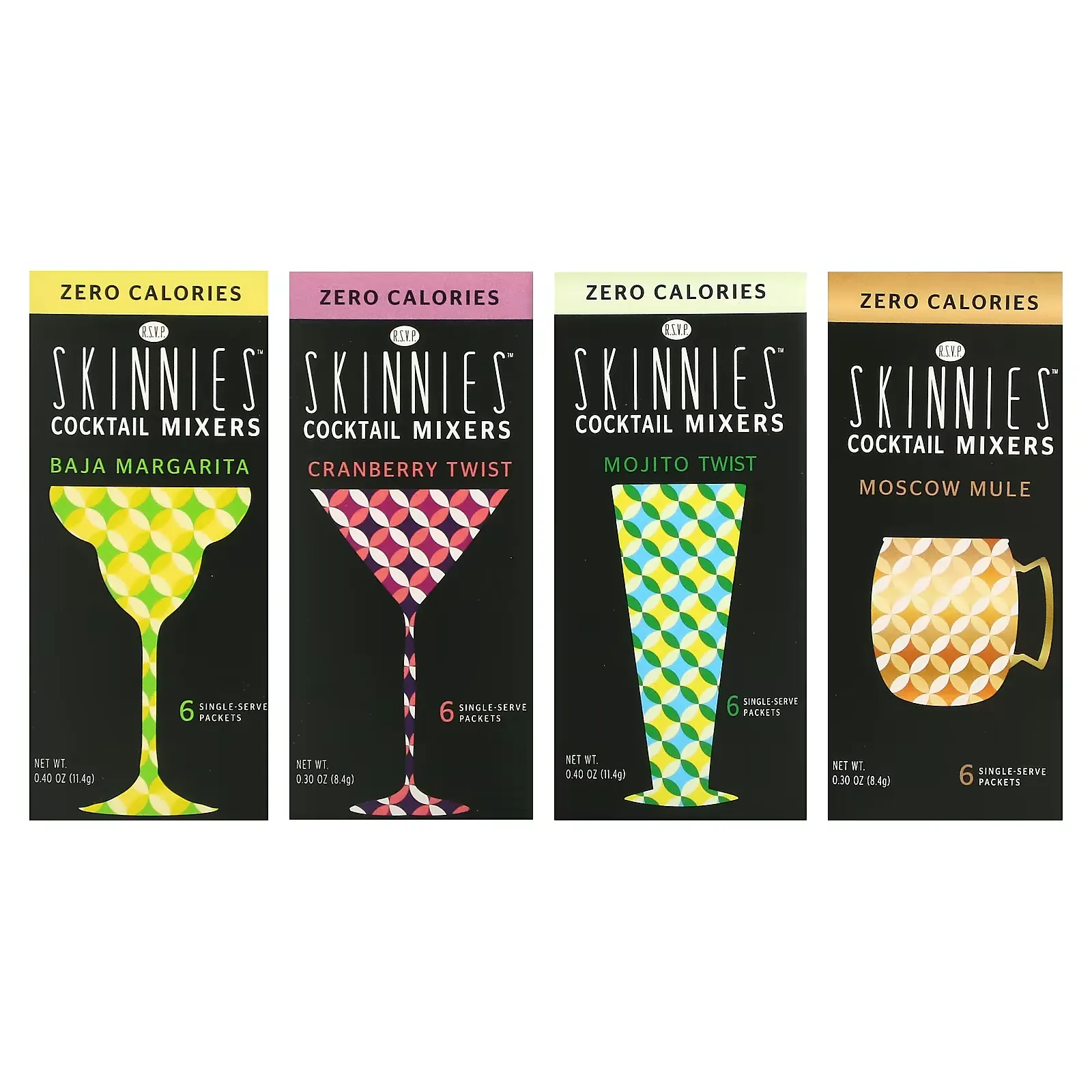 Cocktail Mixers, Variety Pack, 4 Boxes, 6 Single-Serve Packets Each