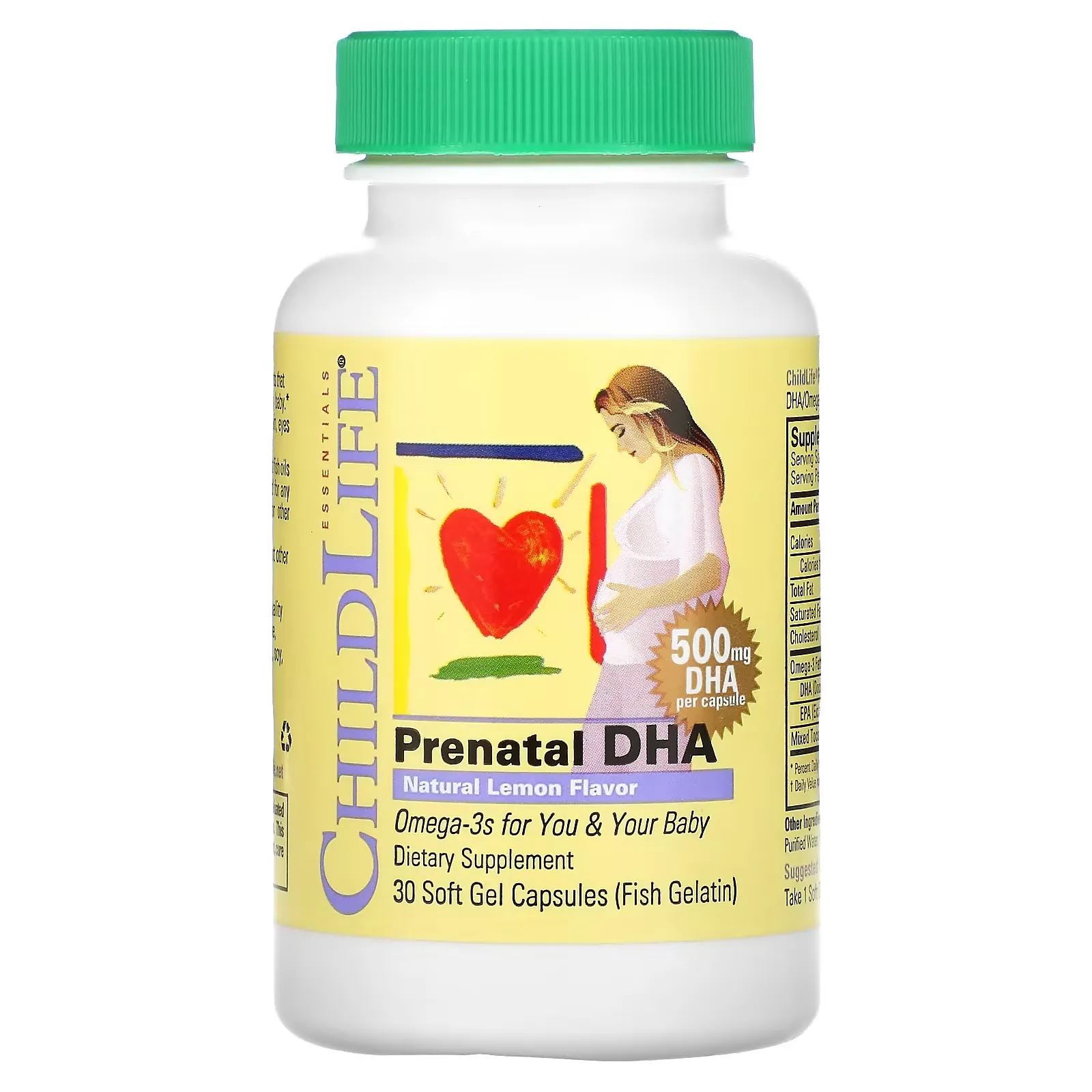 Prenatal DHA, Natural Lemon Flavor, 500 mg, 30 Soft Gel Capsules