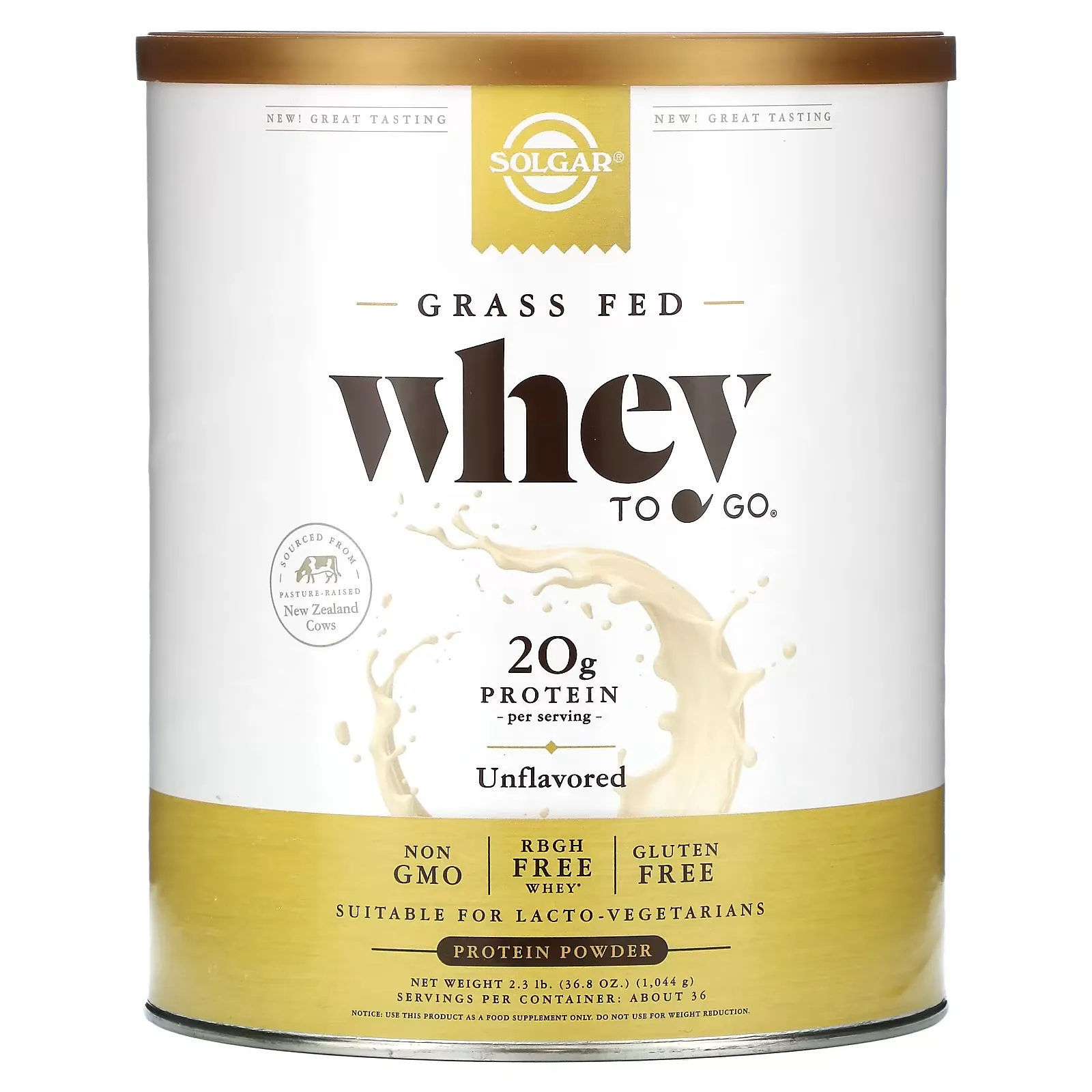 Grass Fed, Whey To Go Protein Powder, Unflavored, 36.8 oz (1,044 g)