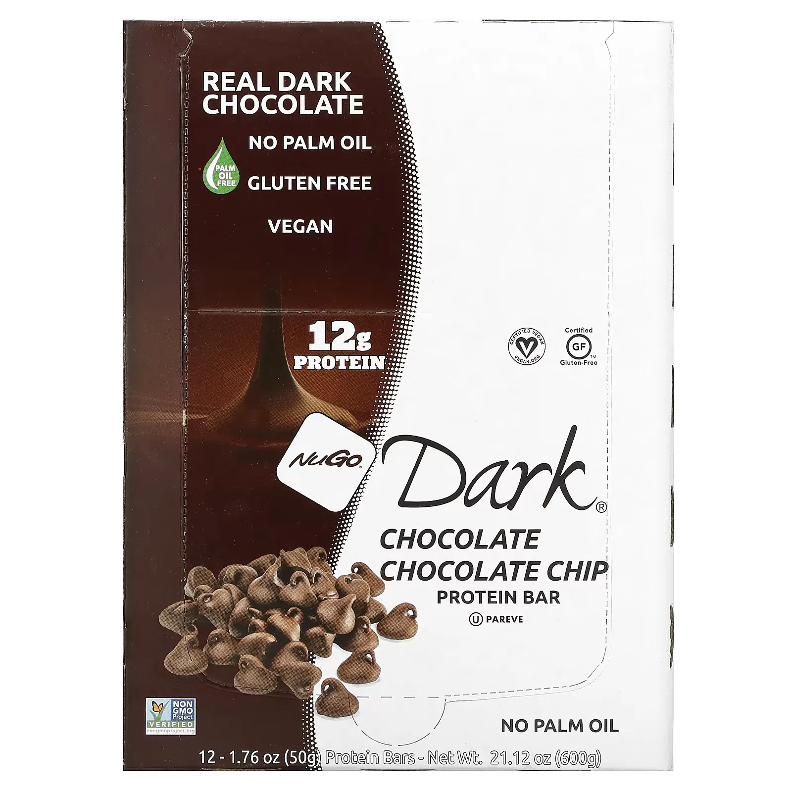 NuGo Dark, Protein Bars, Chocolate Chocolate Chip, 12 Bars, 1.76 oz (50 g) Each