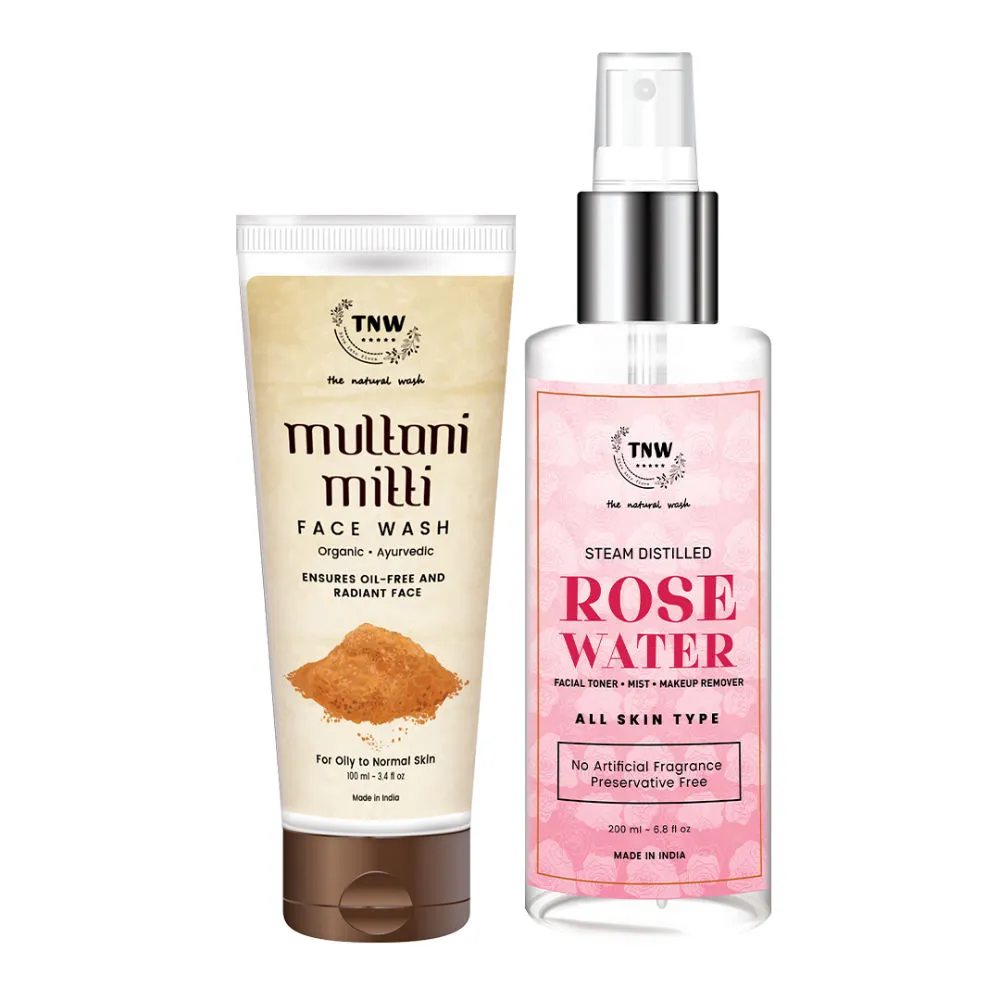 TNW The Natural Wash Steam Distilled Rose Water & Multani Mitti Face Wash Combo