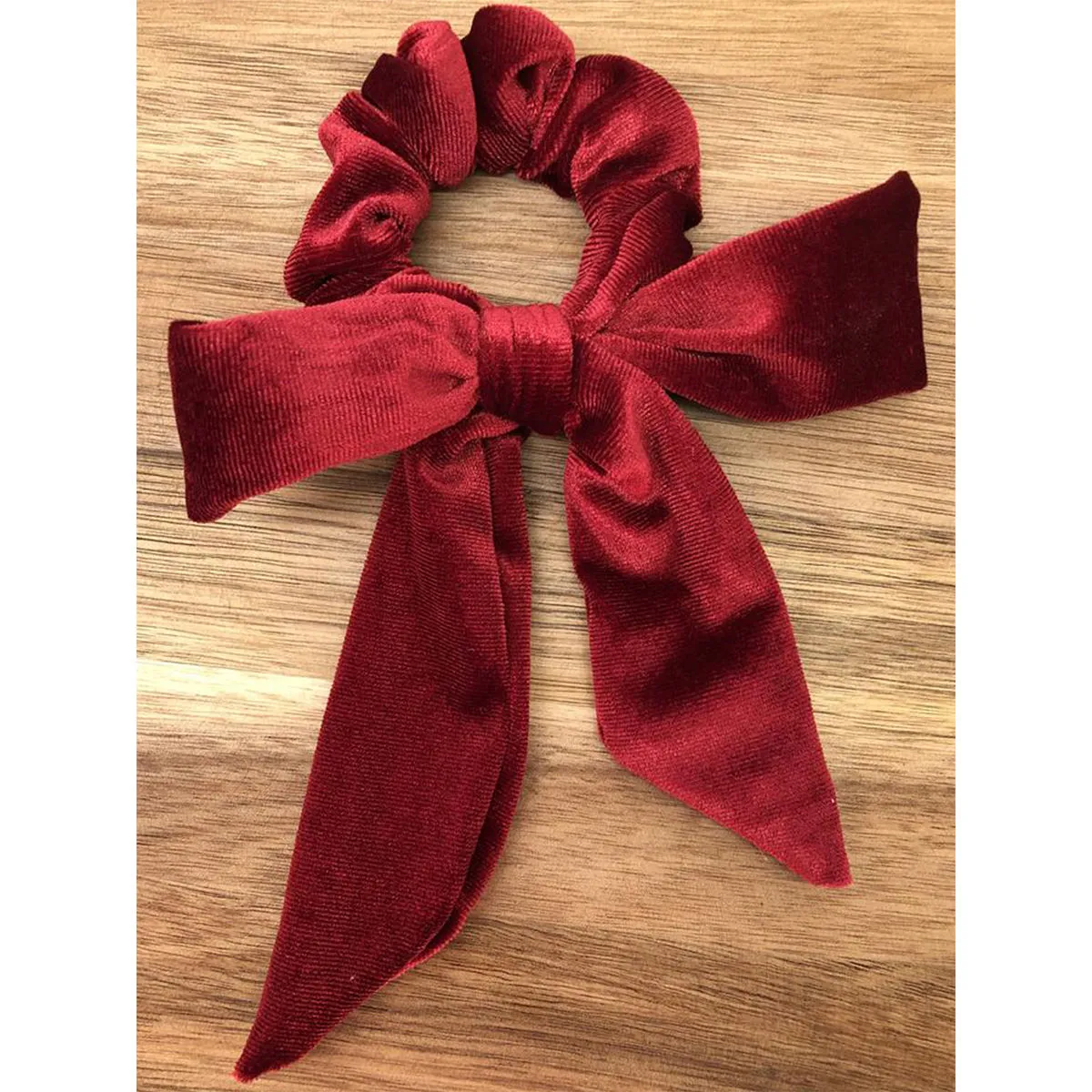 Toniq Maroon Velvet Bow Hair Scrunchie For Women(awxxh115)