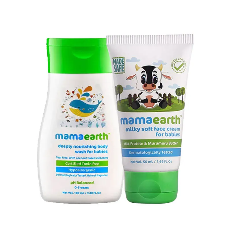 Mamaearth Deeply Nourishing Body Wash And Milky Soft Natural Baby Face Cream For Babies