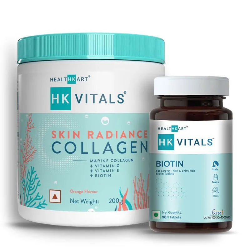 HealthKart Hk Vitals Skin Radiance Collagen, 200 G And 90 Biotin Tablets (combo Pack)