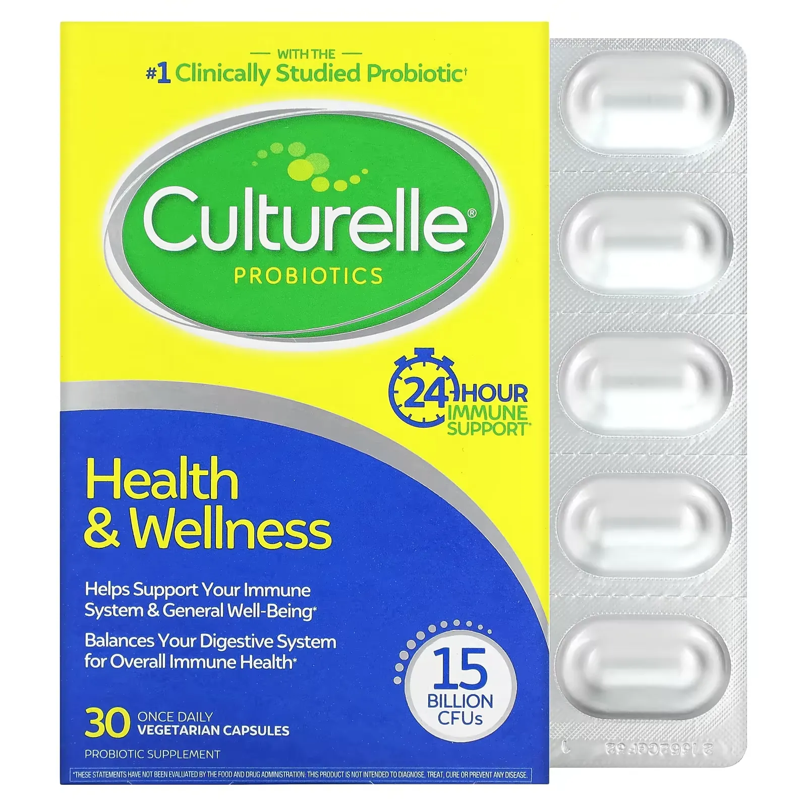 Probiotics, Health & Wellness, 15 Billion CFUs, 30 Once Daily Vegetarian Capsules